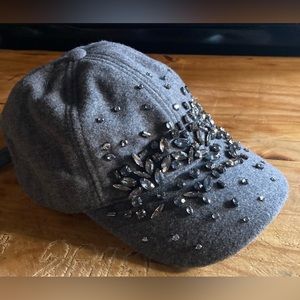 Jeweled Grey Wool Ballcap by MIXIT, Adjustable Strap on Back